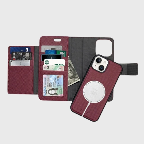 CASECO  Iphone 13 - Magsafe Sunset Blvd Magnetic Wallet Case - 8 Card Slot In Red