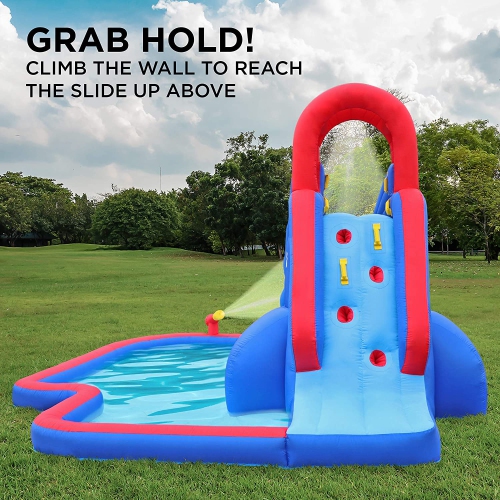 Sunny & Fun Deluxe Inflatable Water Slide Park – Heavy-Duty Nylon Bouncy Station for Outdoor Fun - Climbing Wall, Slide, & Splash Pool – Easy to Set