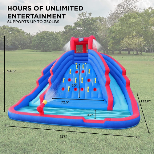 Sunny & Fun Deluxe Inflatable Water Slide Park – Heavy-Duty Nylon Bouncy Station for Outdoor Fun - Climbing Wall, Two Slides & Splash Pool – Easy to