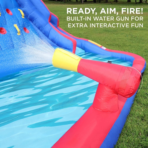 Sunny & Fun Deluxe Inflatable Water Slide Park – Heavy-Duty Nylon Bouncy Station for Outdoor Fun - Climbing Wall, Two Slides & Splash Pool – Easy to