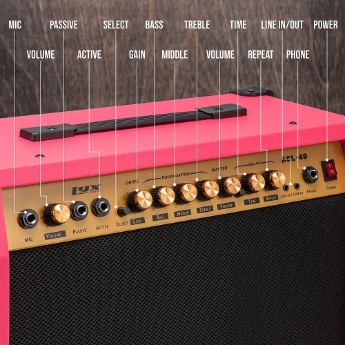 LyxPro 40 Watt Electric Guitar Amplifier | Combo Solid State Studio Amp with 8” 4-Ohm Speaker, Custom EQ Controls, Drive, Delay, ¼”