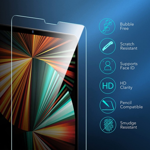 Glass Screen Protector for iPad Pro 12.9 2021 & 2020 & 2018 [Face ID Compatible] [Free Installation Frame] 9H-Hard HD Clear Tempered-Glass Screen