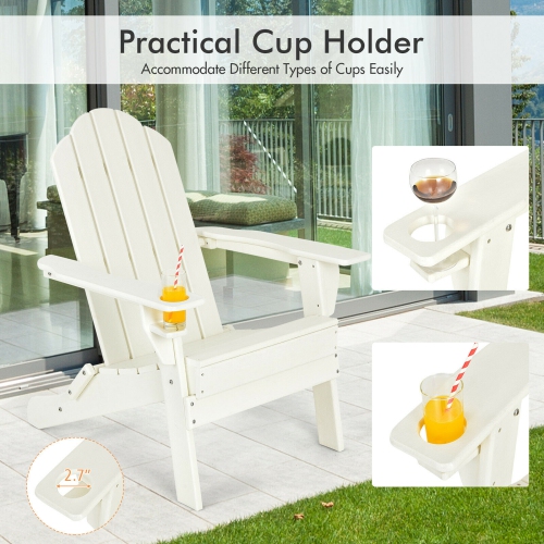 Gymax Patio Folding Adirondack Chair Weather Resistant Cup Holder Yard