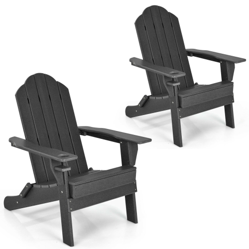 GYMAX  2PCs Patio Folding Adirondack Chair Weather Resistant Cup Holder Yard