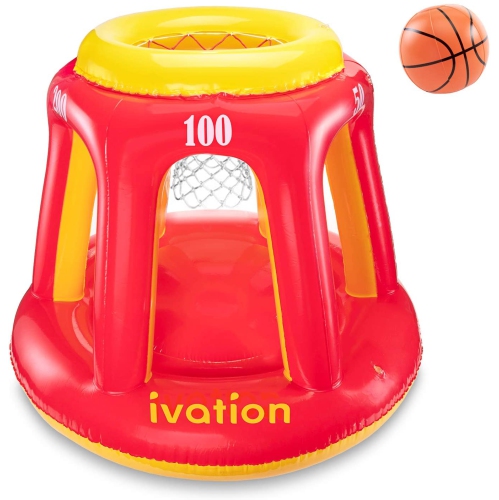 Ivation Inflatable Floating Basketball Hoop & Blow Up Ball for Swimming Pool & Water Sports – Includes Hand Pump – Exciting, Fun Summertime Water