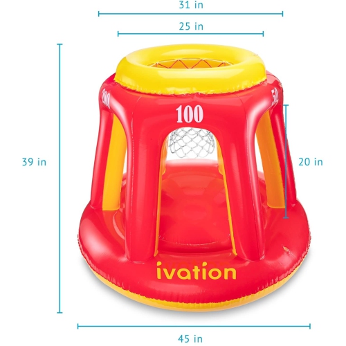Ivation Inflatable Floating Basketball Hoop & Blow Up Ball for Swimming Pool & Water Sports – Includes Hand Pump – Exciting, Fun Summertime Water