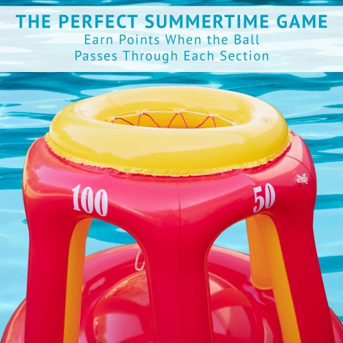 Ivation Inflatable Floating Basketball Hoop & Blow Up Ball for Swimming Pool & Water Sports – Includes Hand Pump – Exciting, Fun Summertime Water