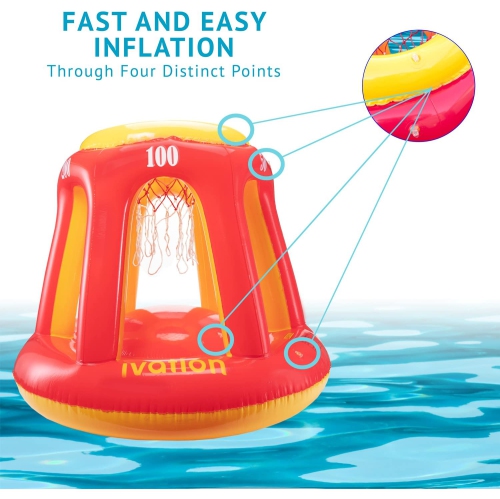 Ivation Inflatable Floating Basketball Hoop & Blow Up Ball for Swimming Pool & Water Sports – Includes Hand Pump – Exciting, Fun Summertime Water