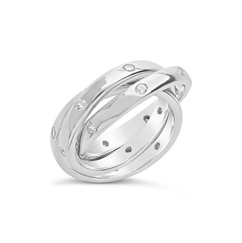 Sterling Silver Cz Studded Triple Roll Etoile Ring