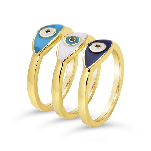 3-piece Gold Plated Evil Eye Ring Set