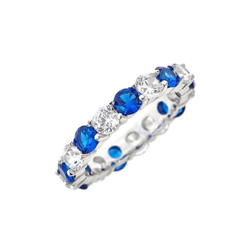 Sterling Silver Blue Sapphire Cz Eternity Band Ring