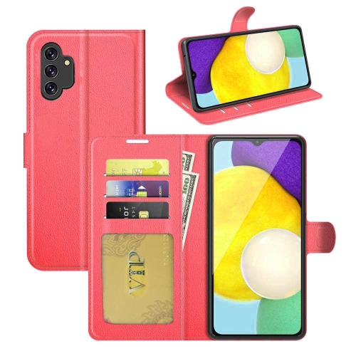 【CSmart】 Magnetic Card Slot Leather Folio Wallet Flip Case Cover for Samsung Galaxy A13 5G, Red