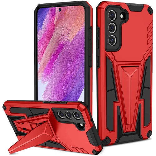 【CSmart】 Shockproof Heavy Duty Rugged Defender Hard Case with Kickstand for Samsung Galaxy S21 FE 5G, Red