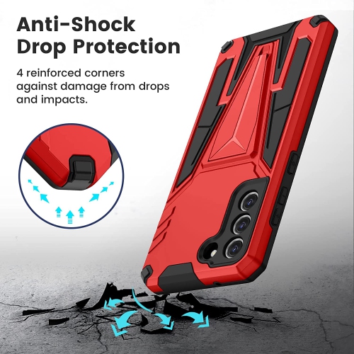 【CSmart】 Shockproof Heavy Duty Rugged Defender Hard Case with Kickstand for Samsung Galaxy S21 FE 5G, Red