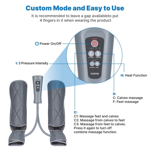 RENPHO Leg Massager with Heat, Air Compression Calf and Foot Massage for Circulation, Muscle Pain Relief, 2 Heat 5 Modes 3 Intensities, Improve Circulation Boots, Gifts for Dad Mom