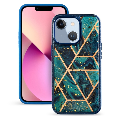 Enchanted Collection Hybrid Geometric Marble Design Case withsoft TPU Protective Insert for IPhone 13 Pro - Blue Diamond