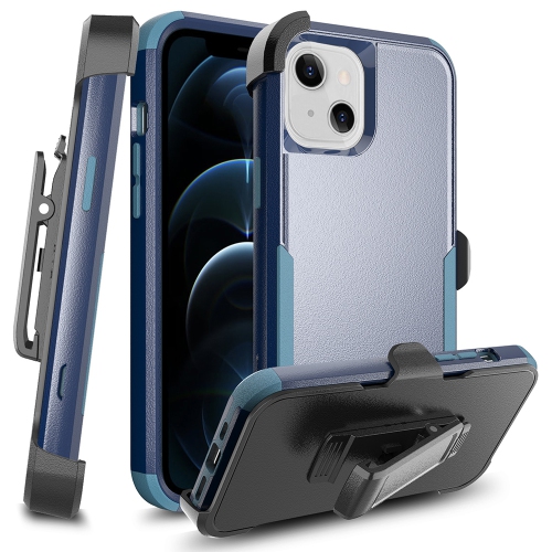 The Brick Two Tone PC + TPU Hybrid Protective Case with Shockproof Corners and Rotatable Holster Combo Clip for IPhone 13 Pro Max - Navy Blue/Blue