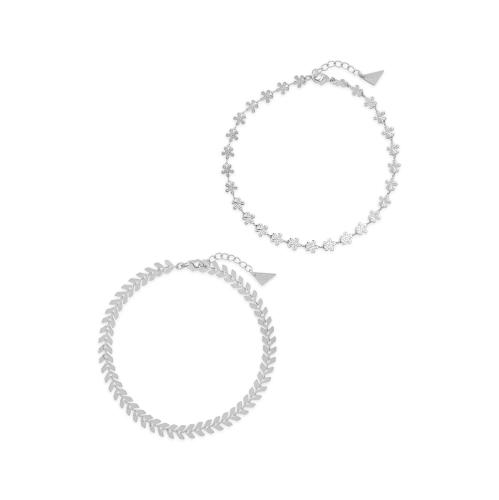 Floral Anklet Duo Set - silver