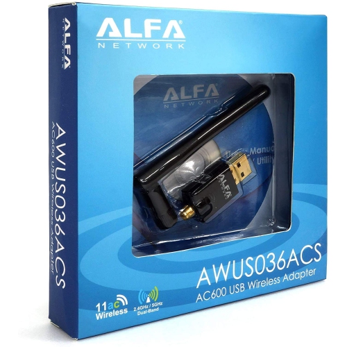 Alfa AWUS036ACS 802.11ac AC600 Wi-Fi Wireless Network Adapter - Wide-Coverage External USB Adapter w/ 2.4GHz & 5GHz Dual-Band Antenna, Compact Design