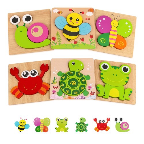 Wooden Jigsaw Puzzles, 6 Pack Animal Puzzles for Toddlers Kids 3 Years Old Educational Toys for Boys and Girls