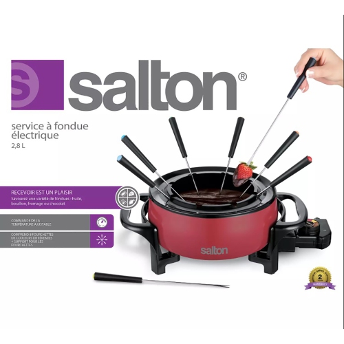 Salton - Electric Fondue Set with 2.8 Liter Non-Stick Bowl, 1000W, Red