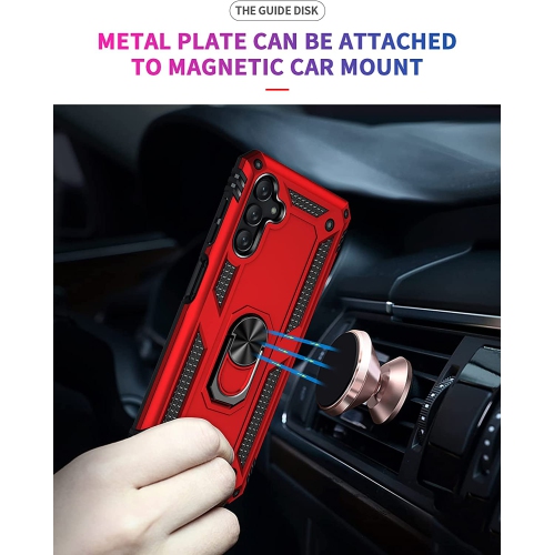 【CSmart】 Anti-Drop Hybrid Magnetic Hard Armor Case with Ring Holder for Samsung Galaxy A13 5G / A04s, Red