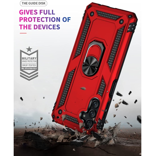 【CSmart】 Anti-Drop Hybrid Magnetic Hard Armor Case with Ring Holder for Samsung Galaxy A13 5G / A04s, Red