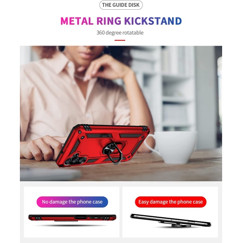 【CSmart】 Anti-Drop Hybrid Magnetic Hard Armor Case with Ring Holder for Samsung Galaxy A13 5G / A04s, Red