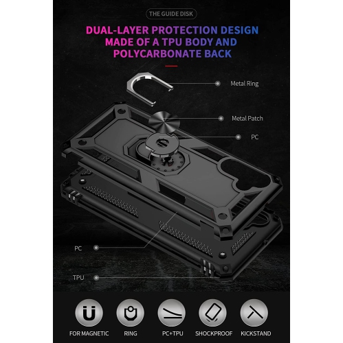 【CSmart】 Anti-Drop Hybrid Magnetic Hard Armor Case with Ring Holder for Samsung Galaxy A13 5G / A04s, Black