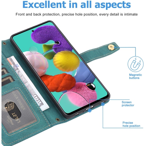 Loris & Case Retro Flip Wallet Case with 9 Card Slots Kickstand PU Leather Folio Wrist Strap Purse Phone Cover for iPhone 13 PRO -Cyan