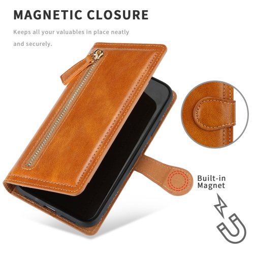 PIERO Leather Zipper Wallet Case Flip Card Holder Stand Phone Cover Premium Leather Flip Cover for Samsung Galaxy S22 ULTRA -Black