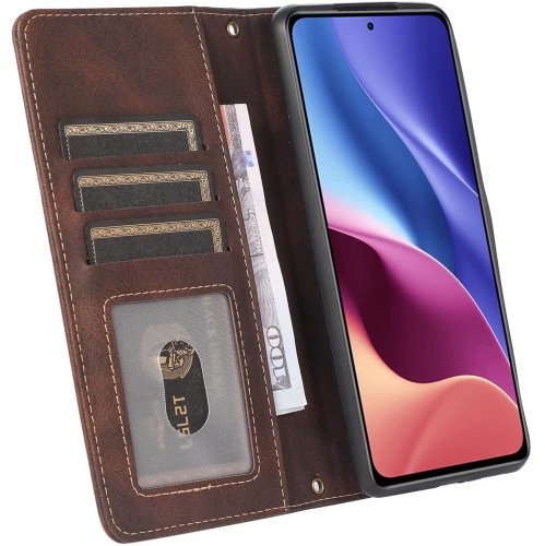 Loris & Case Retro Flip Wallet Case with 9 Card Slots Kickstand PU Leather Folio Wrist Strap Purse Phone Cover for iPhone 13 -Brown