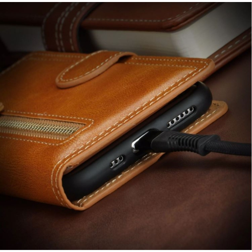 PIERO Leather Zipper Wallet Case Flip Card Holder Stand Phone Cover Premium Leather Flip Cover for Samsung Galaxy S22 ULTRA -Orange