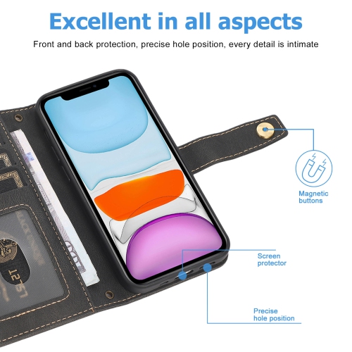 Loris & Case Retro Flip Wallet Case with 9 Card Slots Kickstand PU Leather Folio Wrist Strap Purse Phone Cover for Samsung Galaxy S22 -Black