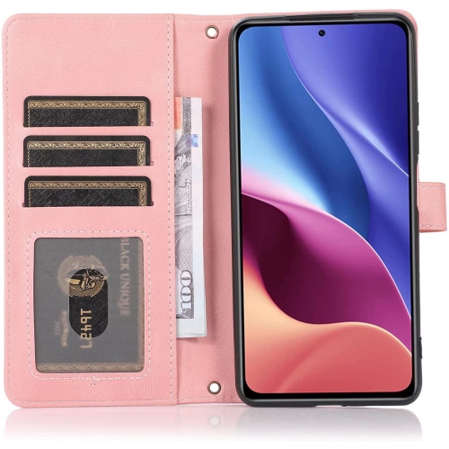 Loris & Case Retro Flip Wallet Case with 9 Card Slots Kickstand PU Leather Folio Wrist Strap Purse Phone Cover for Samsung Galaxy S22 -Pink