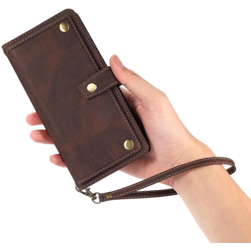 Loris & Case Retro Flip Wallet Case with 9 Card Slots Kickstand PU Leather Folio Wrist Strap Purse Phone Cover for Samsung Galaxy S22 PLUS -Brown