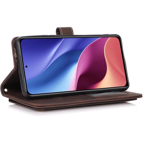 Loris & Case Retro Flip Wallet Case with 9 Card Slots Kickstand PU Leather Folio Wrist Strap Purse Phone Cover for Samsung Galaxy S22 PLUS -Brown