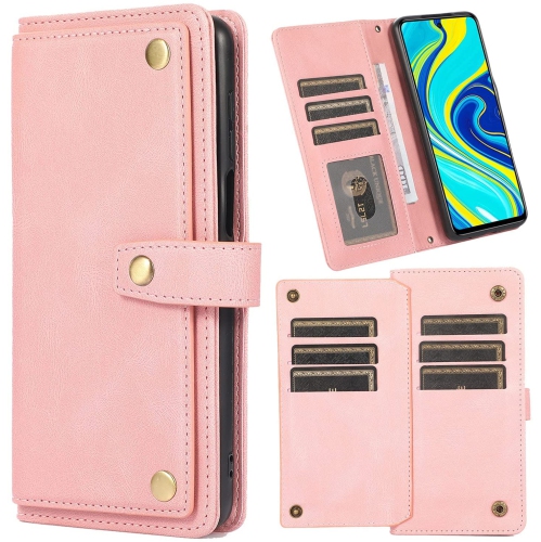 Loris & Case Retro Flip Wallet Case with 9 Card Slots Kickstand PU Leather Folio Wrist Strap Purse Phone Cover for Samsung Galaxy S22 PLUS -Pink