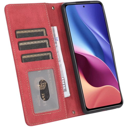 Loris & Case Retro Flip Wallet Case with 9 Card Slots Kickstand PU Leather Folio Wrist Strap Purse Phone Cover for iPhone 13 PRO MAX -Red