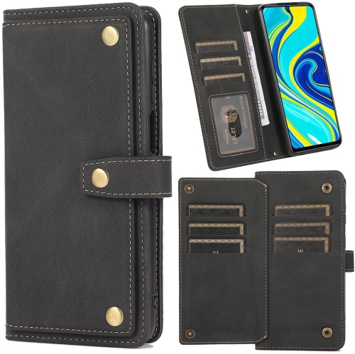 Loris & Case Retro Flip Wallet Case with 9 Card Slots Kickstand PU Leather Folio Wrist Strap Purse Phone Cover for Samsung Galaxy S22 PLUS -Black