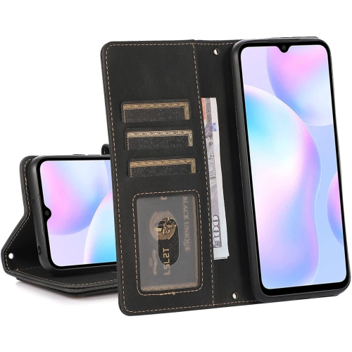 Loris & Case Retro Flip Wallet Case with 9 Card Slots Kickstand PU Leather Folio Wrist Strap Purse Phone Cover for iPhone 13 -Black