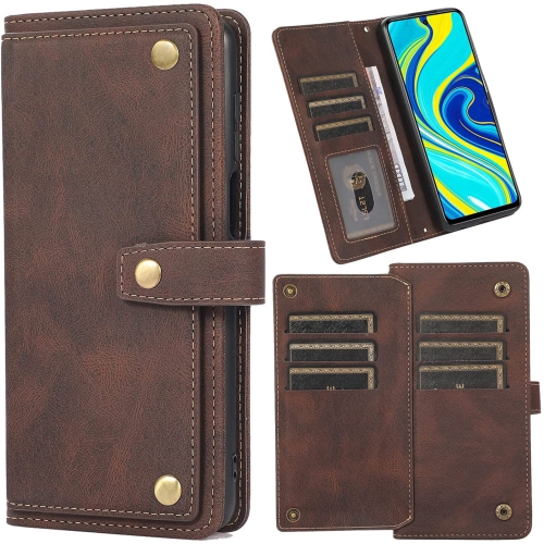 Loris & Case Retro Flip Wallet Case with 9 Card Slots Kickstand PU Leather Folio Wrist Strap Purse Phone Cover for Samsung Galaxy S22 -Brown