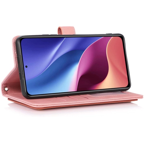 Loris & Case Retro Flip Wallet Case with 9 Card Slots Kickstand PU Leather Folio Wrist Strap Purse Phone Cover for Samsung Galaxy S22 ULTRA -Pink