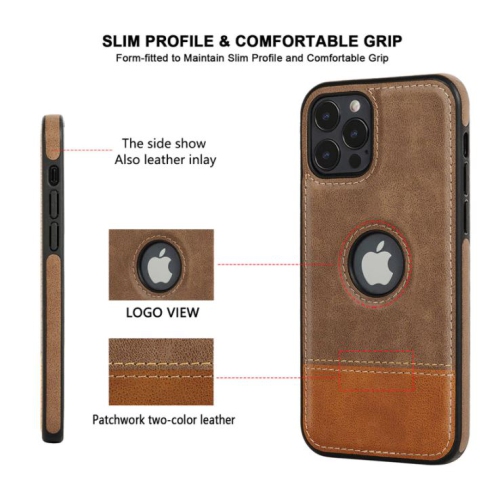 RichBoss Leather Case Ultra Thin Case High Quality Back Cover Business Shell Phone Case for iPhone 13 -Brown