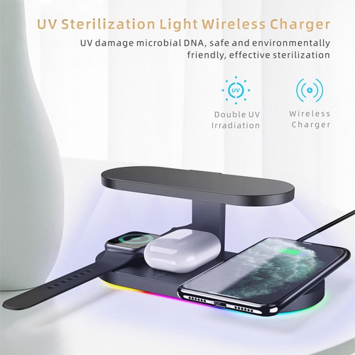 TopSave UV Sterilization Light Wireless Charger,3 in 1 Wireless Charger Station 15W Fast Charging Stand for iPhone and Smart Phone