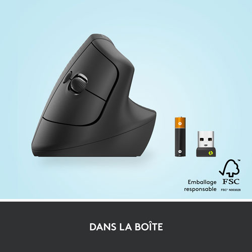 Logitech Lift Vertical Ergonomic 4000 DPI Wireless Mouse - Graphite