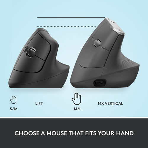 Souris ergonomique sans fil verticale de 4000 ppp Lift de Logitech - Graphite