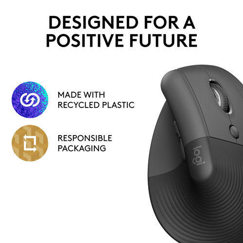 Logitech Lift Vertical Ergonomic 4000 DPI Wireless Mouse - Graphite