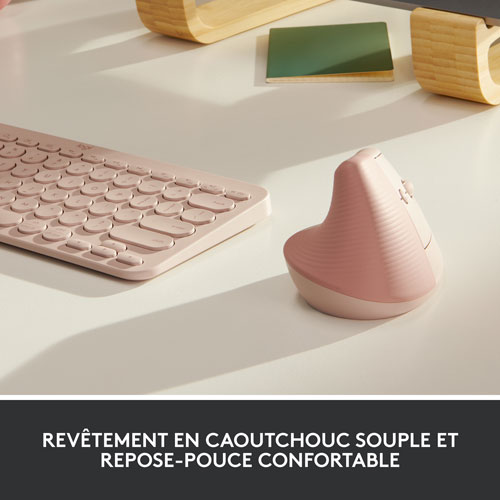 Souris ergonomique sans fil verticale de 4000 ppp Lift de Logitech - Rose