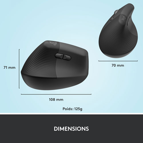 Souris ergonomique sans fil verticale pour gauchers de 4000 ppp Lift de Logitech - Graphite